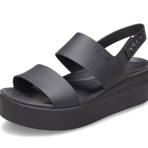 Crocs Literide Sandals Black Platform Brooklyn Low Wedge Adjustable Size 7